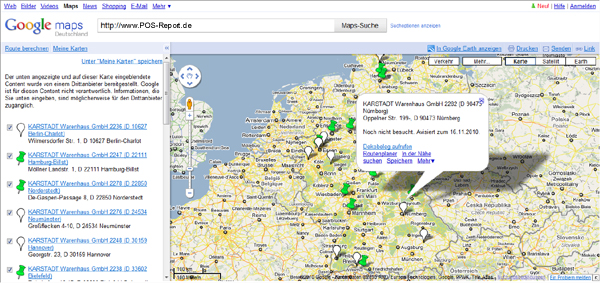 Darstellung der POS in Google Maps